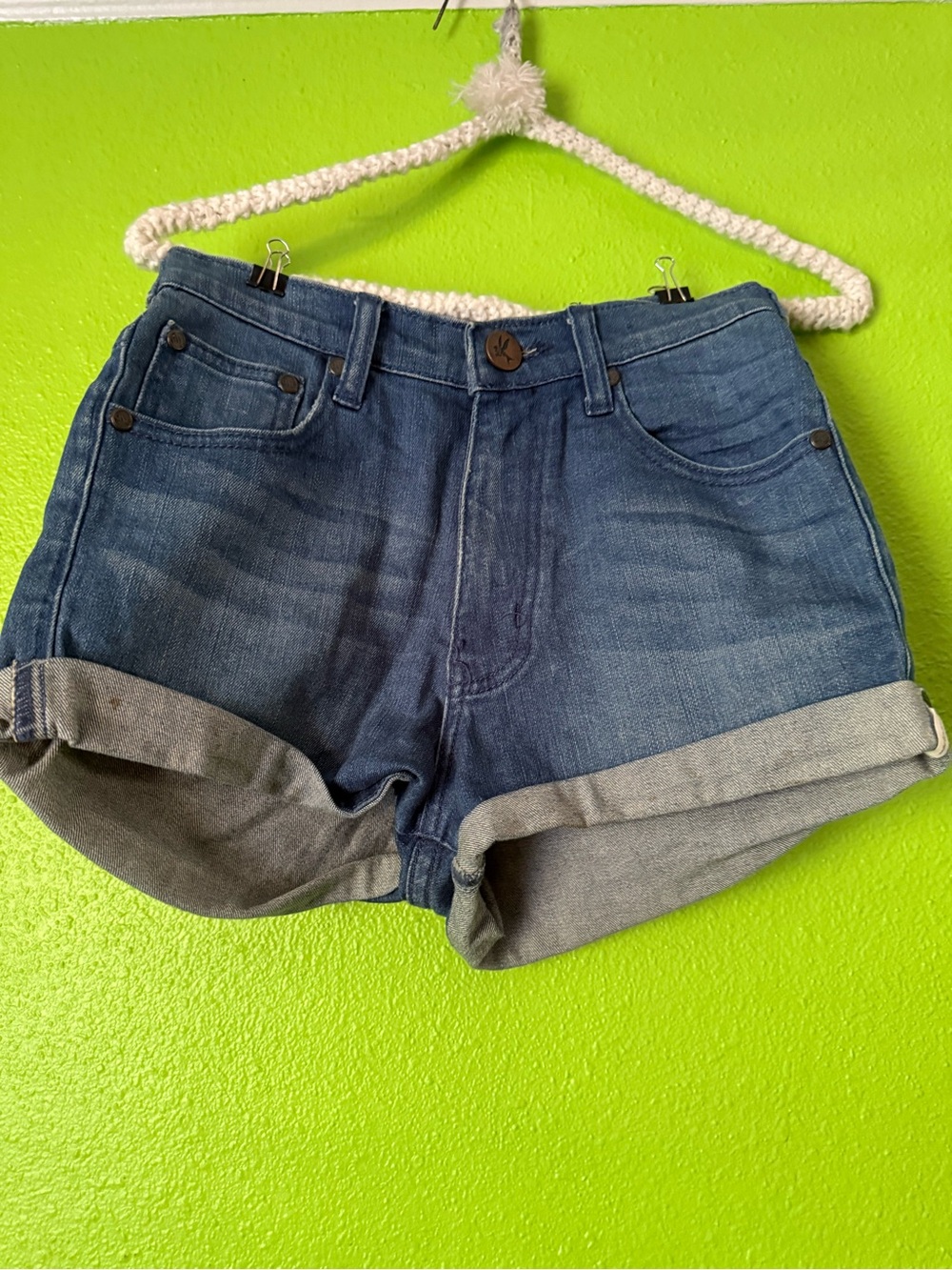 Classic Rolled Hem Denim Jean Shorts - Blue